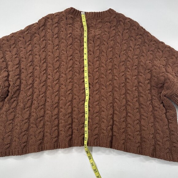 POL Chunky Sweater Womens Large Brown Cropped Cable Cuff Sleeve Knit Soft Boho - Picture 4 of 8